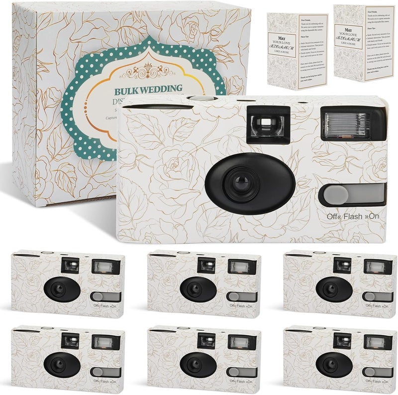 Entallor 6 عبوات كاميرات تصوير disposable لحفلات الزفاف، كاميرات فيلم 35mm ذهبية وردية للاستخدام مرة واحدة مع فلاش، كاميرات للاستخدام مرة واحدة لحفلات عيد الميلاد، حفلات استقبال الأطفال، تجمعات الزفاف، فيلم ISO 400، 17 تعريض - Image 1